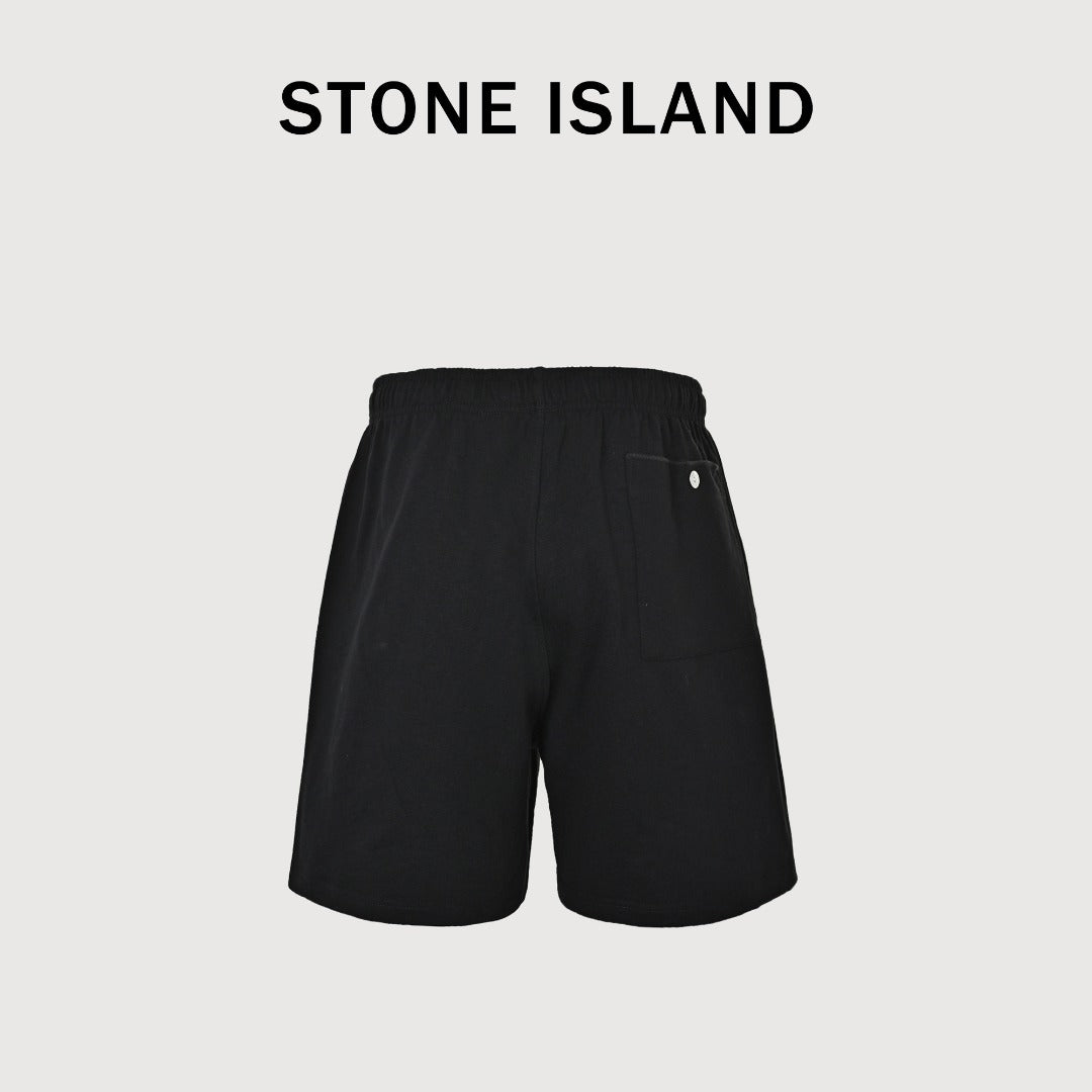 Stone Island Terry Fleece Badge Shorts — Black