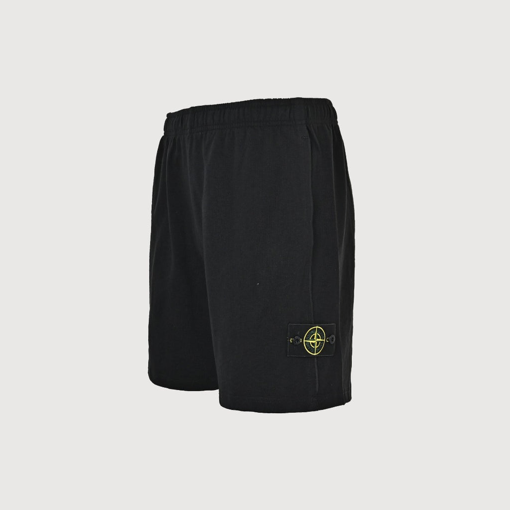 Stone Island Terry Fleece Badge Shorts — Black