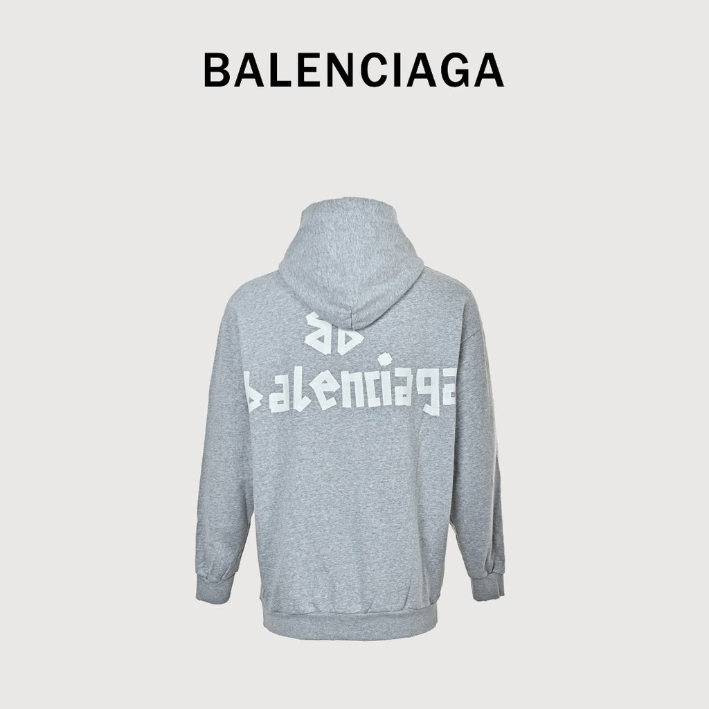 Balenciaga BLCG 26SS Washed Distressed Masking Tape Print Hoodie — Grey