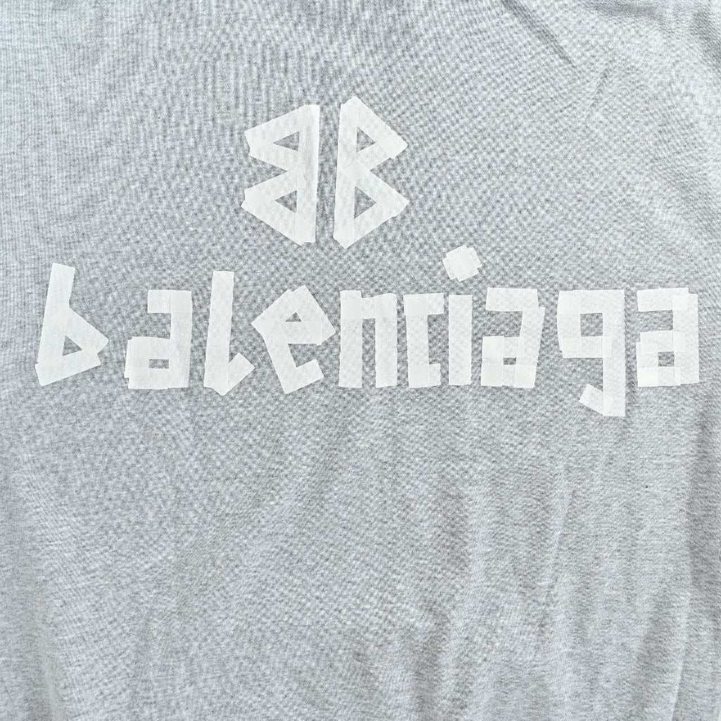 Balenciaga BLCG 26SS Washed Distressed Masking Tape Print Hoodie — Grey