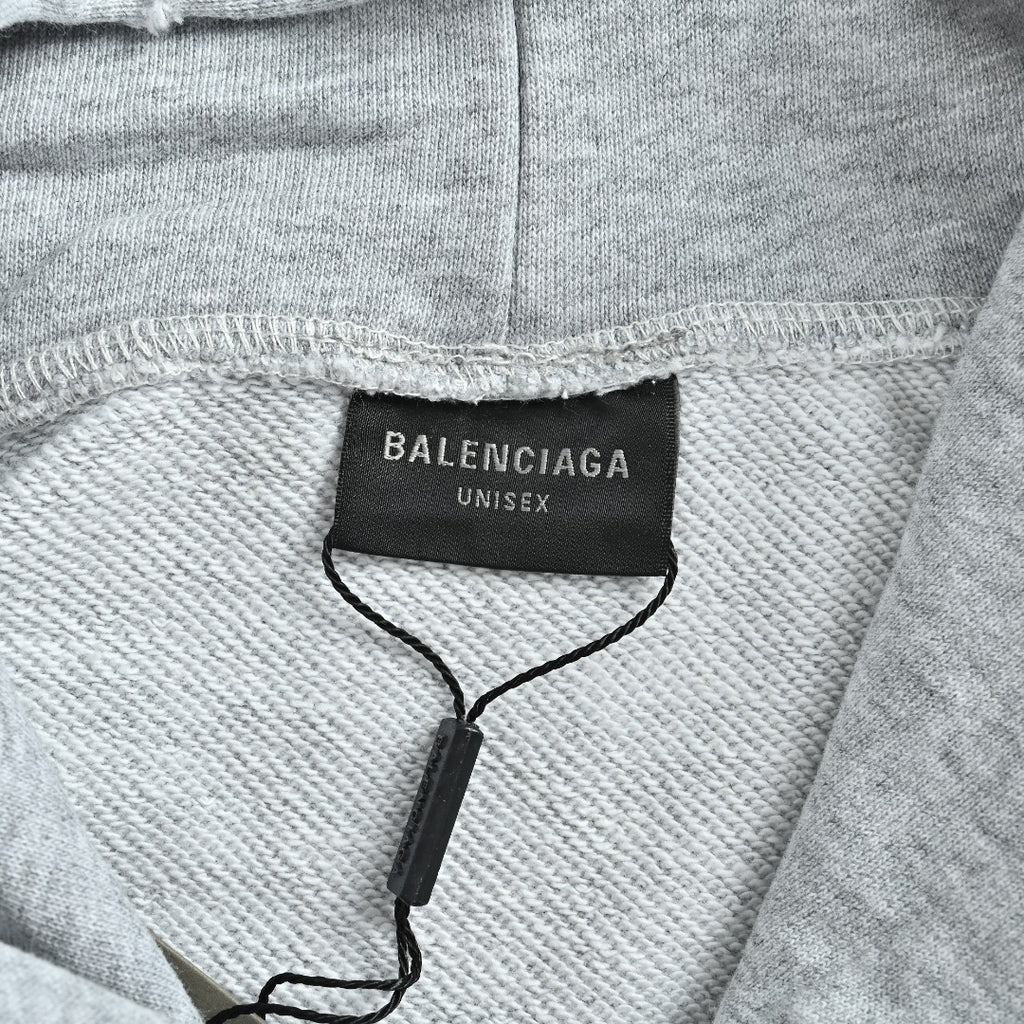 Balenciaga BLCG 26SS Washed Distressed Masking Tape Print Hoodie — Grey