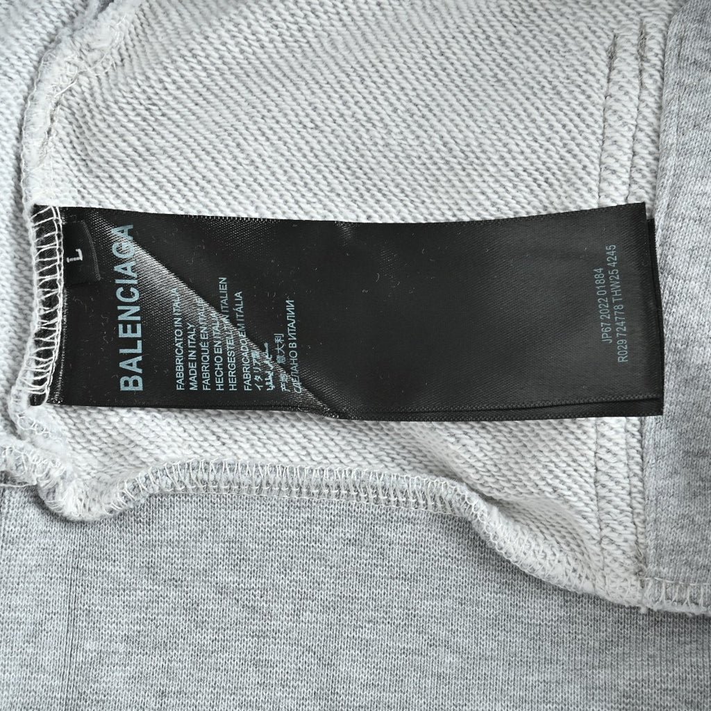 Balenciaga BLCG 26SS Washed Distressed Masking Tape Print Hoodie — Grey