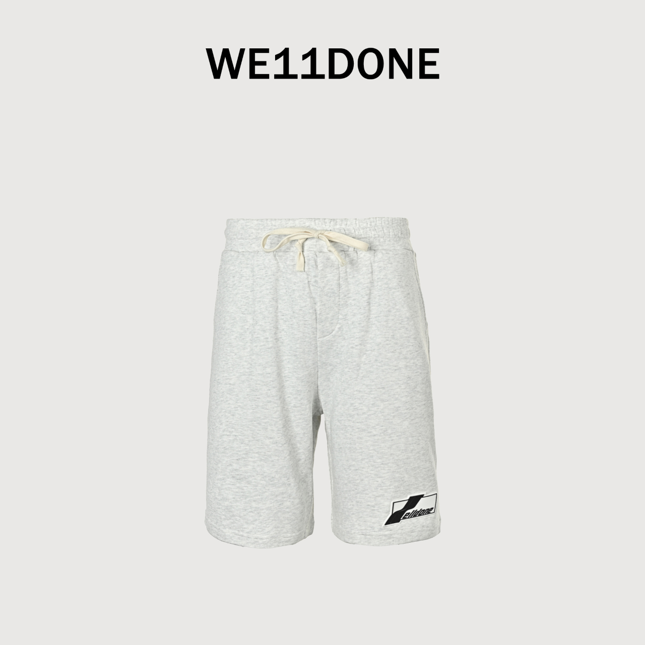 WE11DONE Silicone Logo Drawstring Fleece Shorts — White