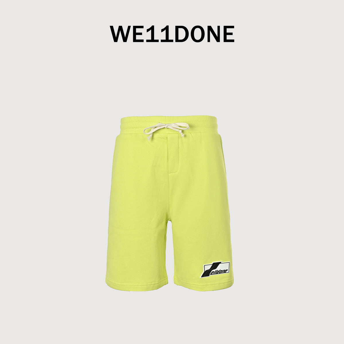 WE11DONE Silicone Logo Drawstring Fleece Shorts — Lime Yellow