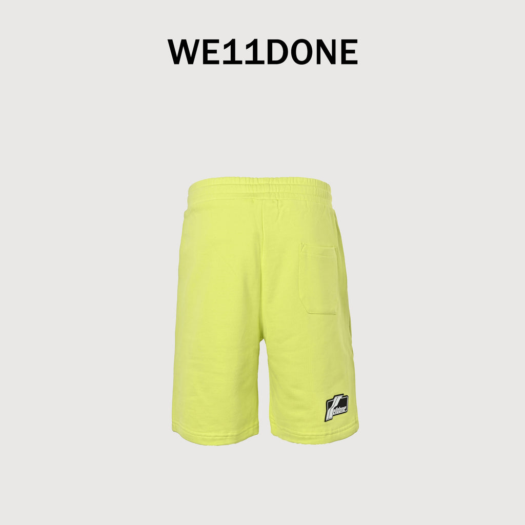 WE11DONE Silicone Logo Drawstring Fleece Shorts — Lime Yellow