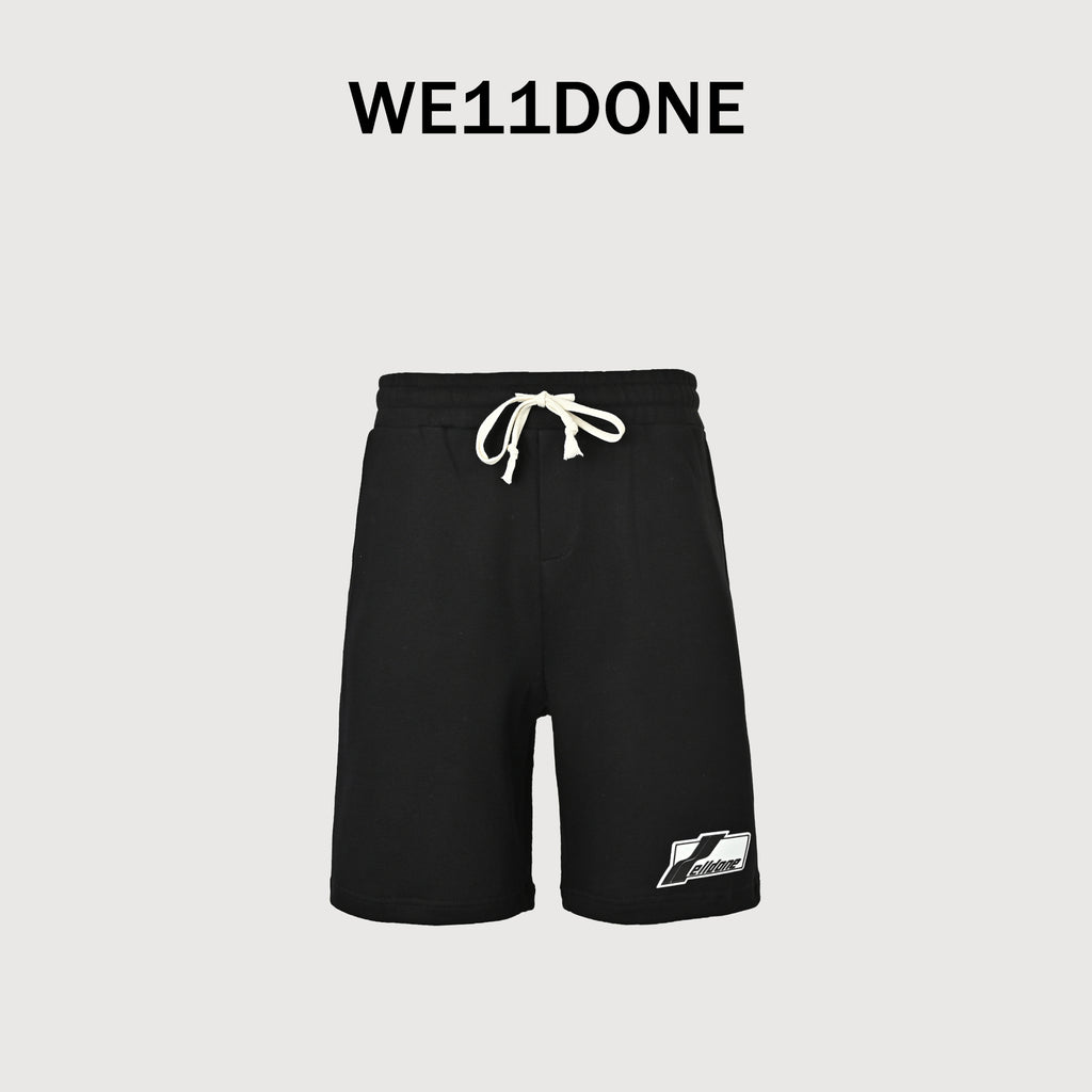 WE11DONE Silicone Logo Drawstring Fleece Shorts — Black