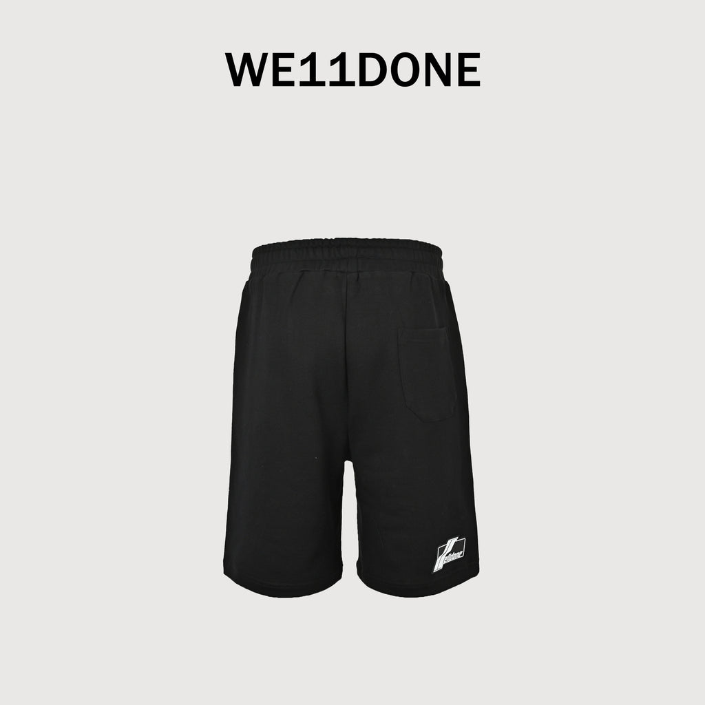 WE11DONE Silicone Logo Drawstring Fleece Shorts — Black