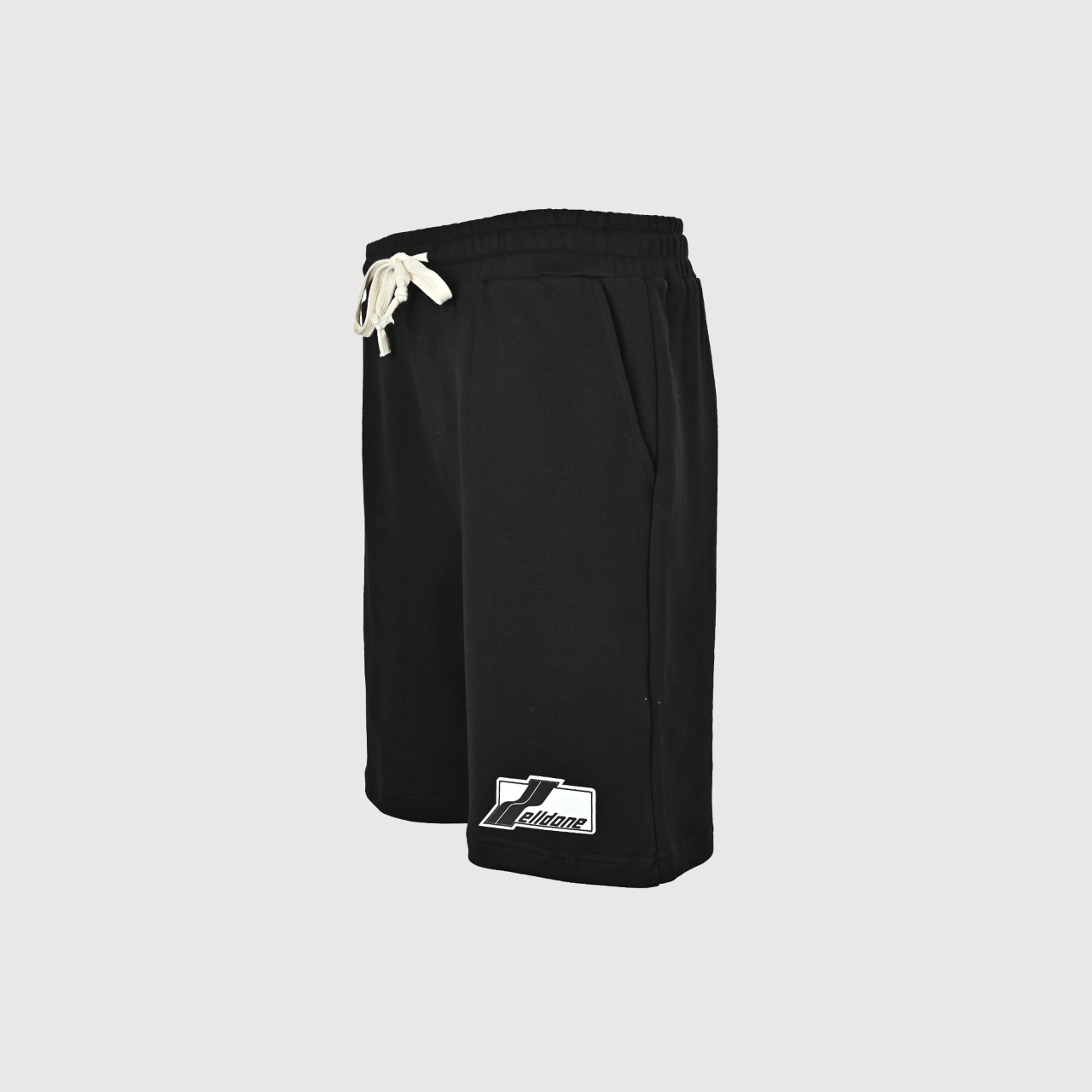 WE11DONE Silicone Logo Drawstring Fleece Shorts — Black