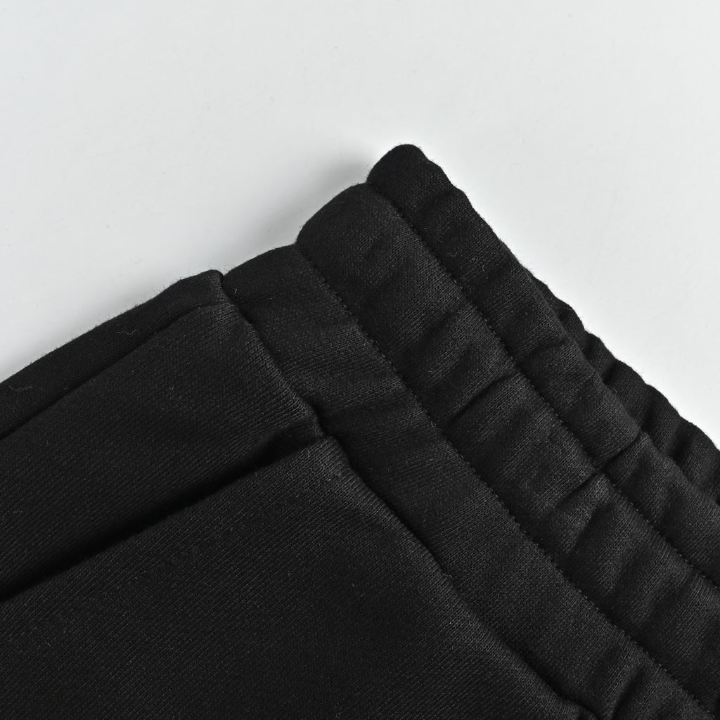 WE11DONE Silicone Logo Drawstring Fleece Shorts — Black