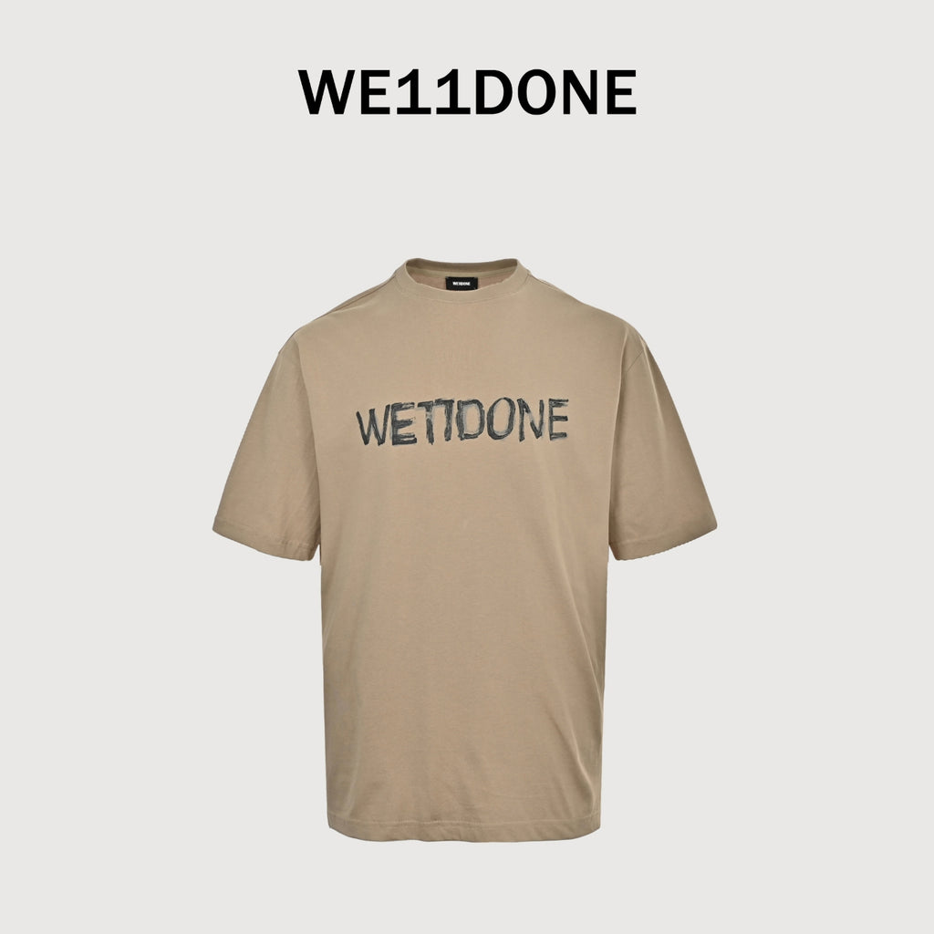 WE11DONE 26SS Hand-Drawn Logo Sketch Short Sleeve T-Shirt — Khaki