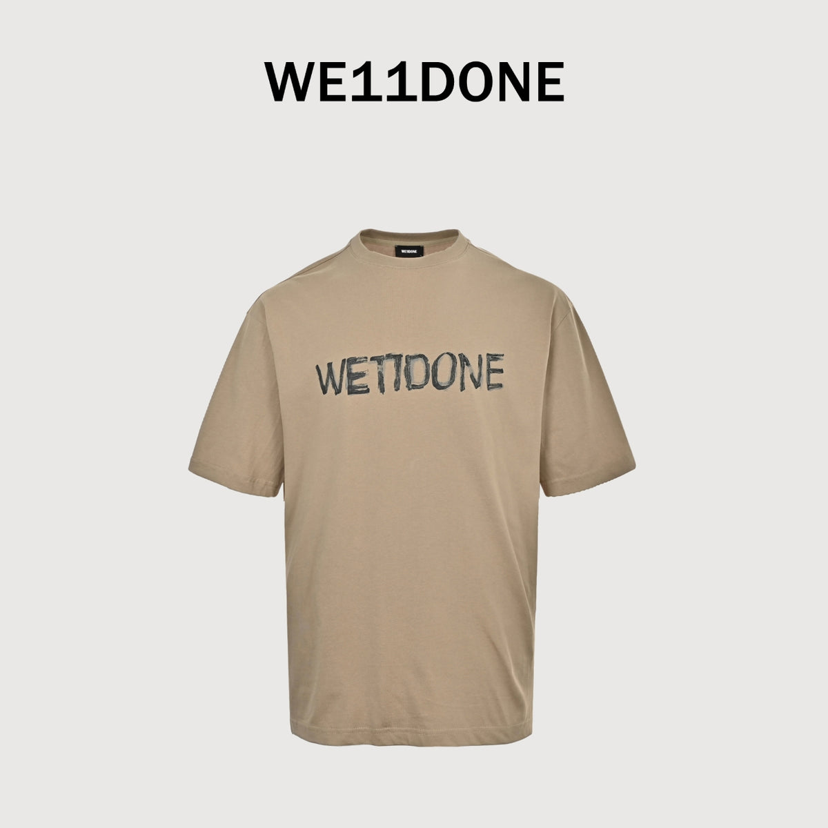 WE11DONE 26SS Hand-Drawn Logo Sketch Short Sleeve T-Shirt — Khaki