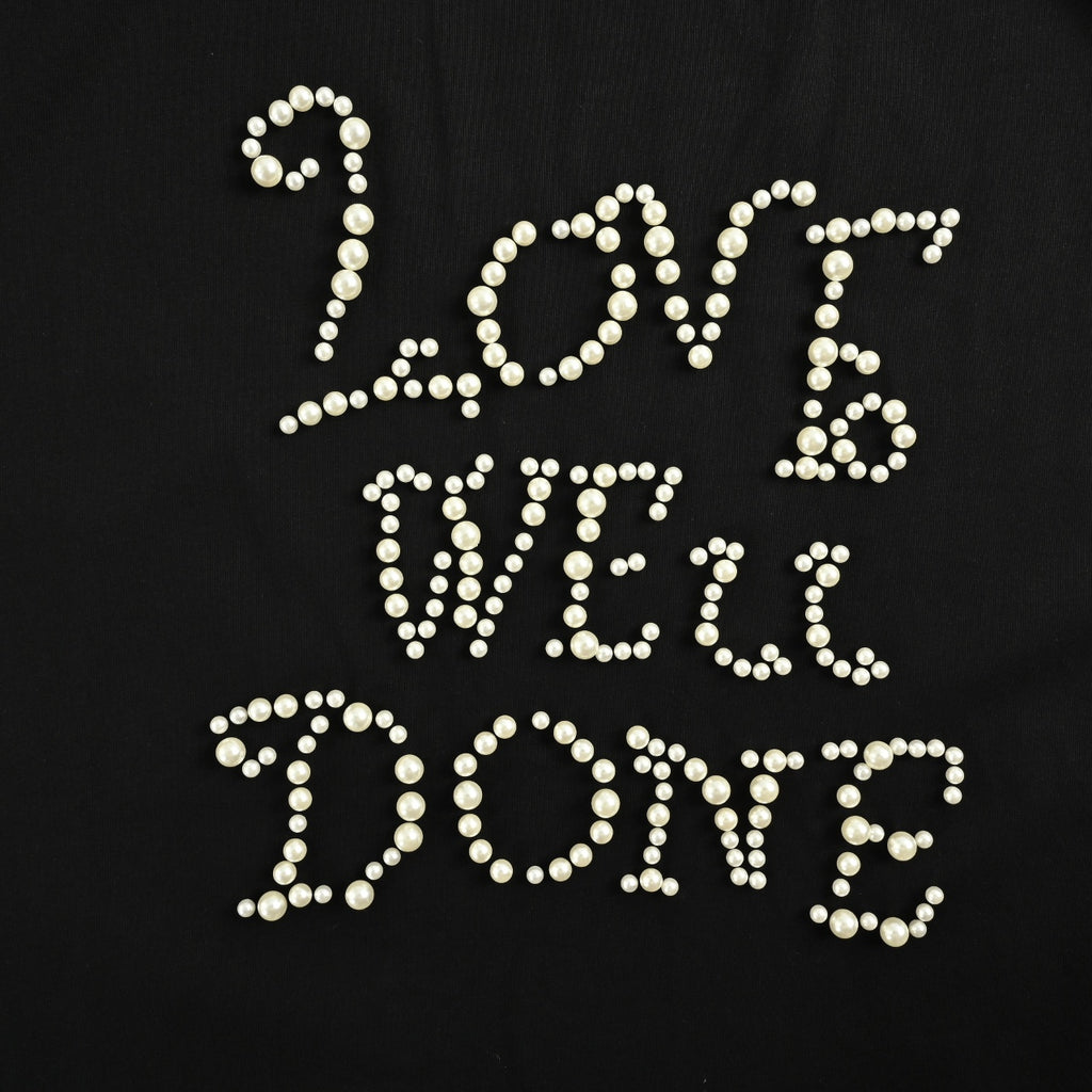 WE11DONE 24SS Ivory Pearl Rhinestone Letter Short Sleeve T-Shirt — Black
