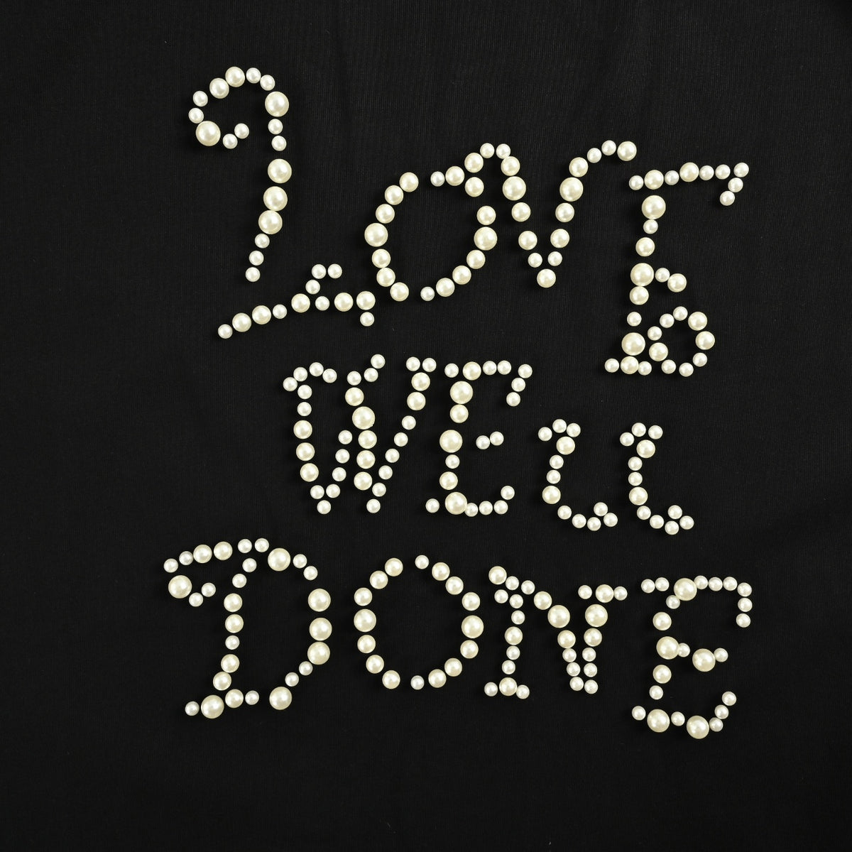 WE11DONE 24SS Ivory Pearl Rhinestone Letter Short Sleeve T-Shirt — Black