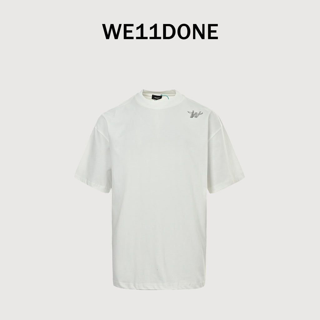 WE11DONE Minimal Letter Print Short Sleeve T-Shirt — White