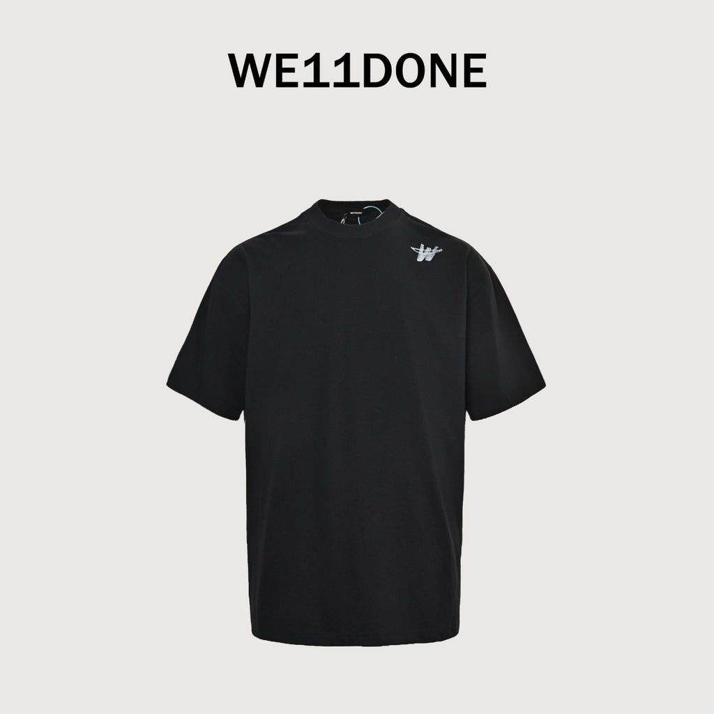 WE11DONE Minimal Letter Print Short Sleeve T-Shirt — Black