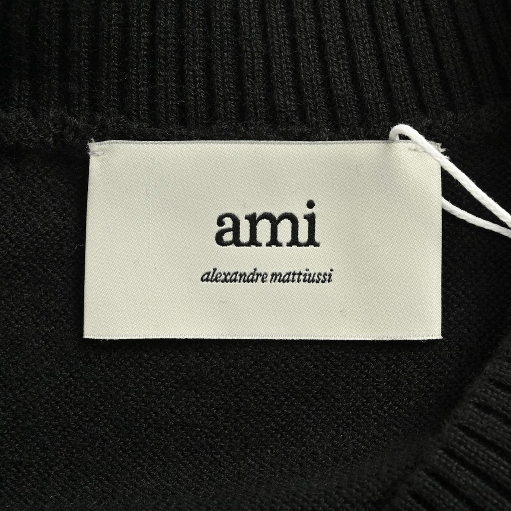 AMI Paris Small Heart Embroidered Crewneck Knit Sweater — Black