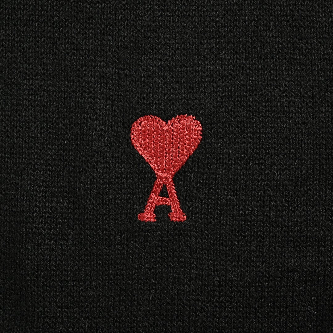 AMI Paris Small Heart Embroidered Crewneck Knit Sweater — Black
