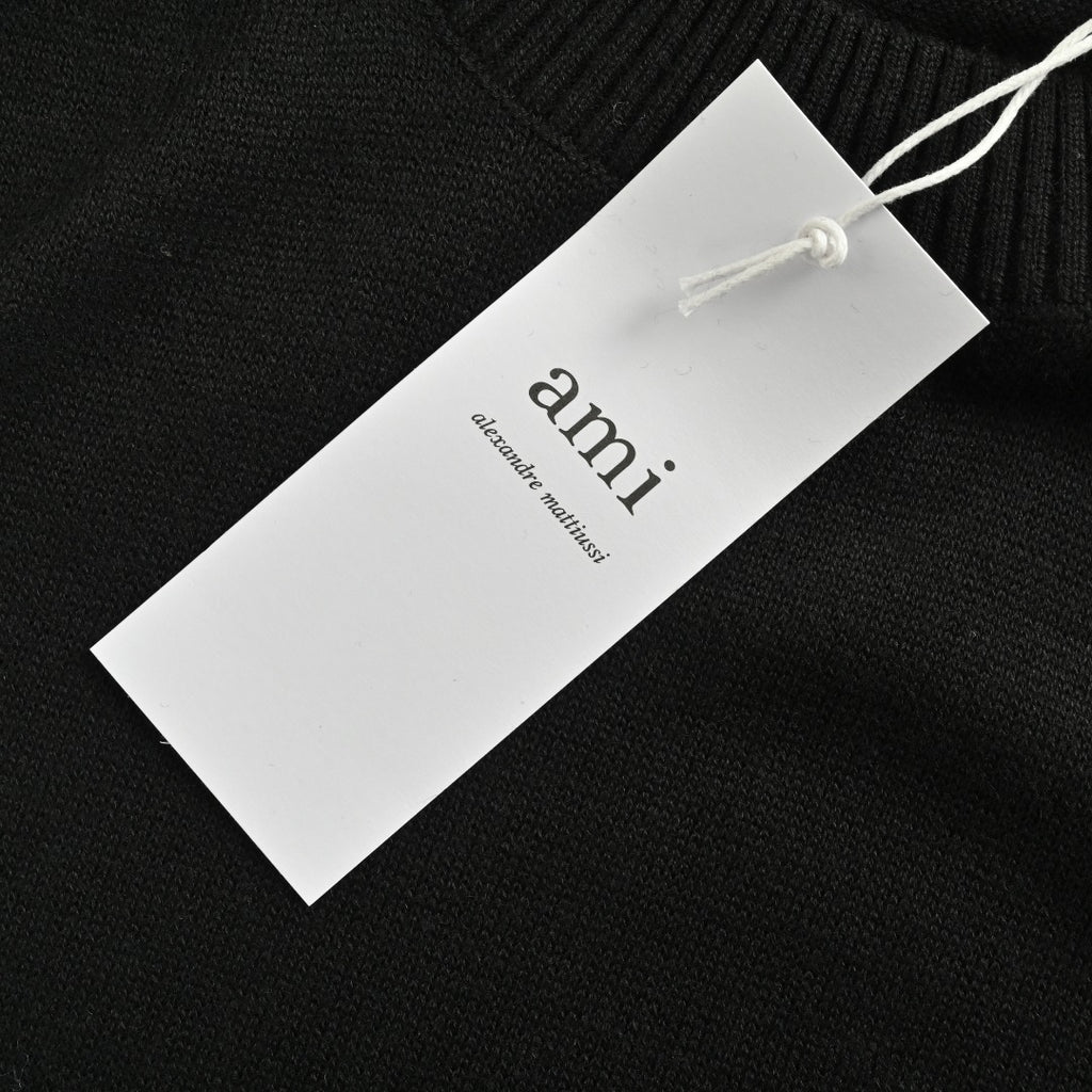 AMI Paris Small Heart Embroidered Crewneck Knit Sweater — Black
