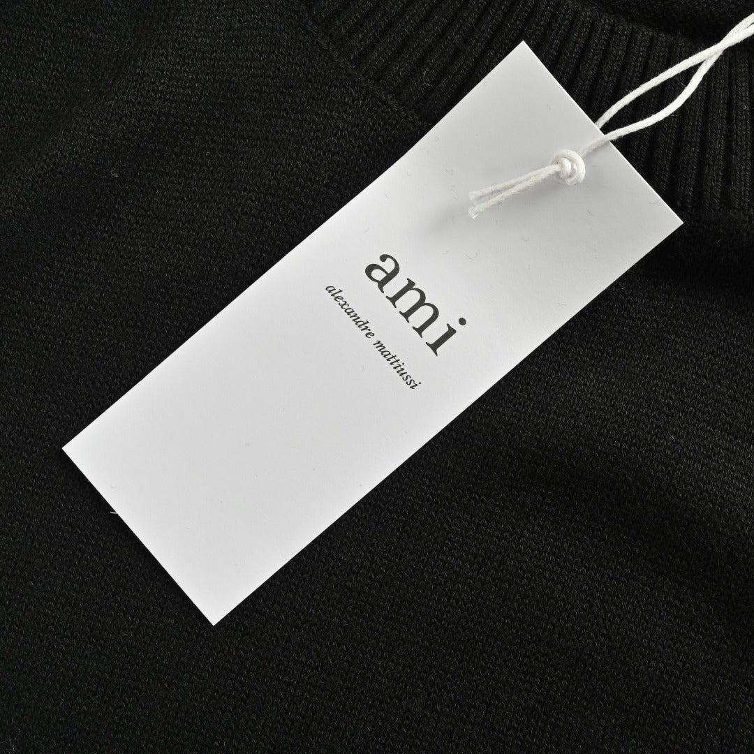 AMI Paris Small Heart Embroidered Crewneck Knit Sweater — Black
