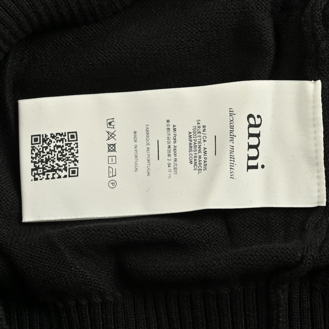 AMI Paris Small Heart Embroidered Crewneck Knit Sweater — Black