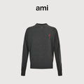 AMI Paris Small Heart Embroidered Crewneck Knit Sweater — Dark Grey