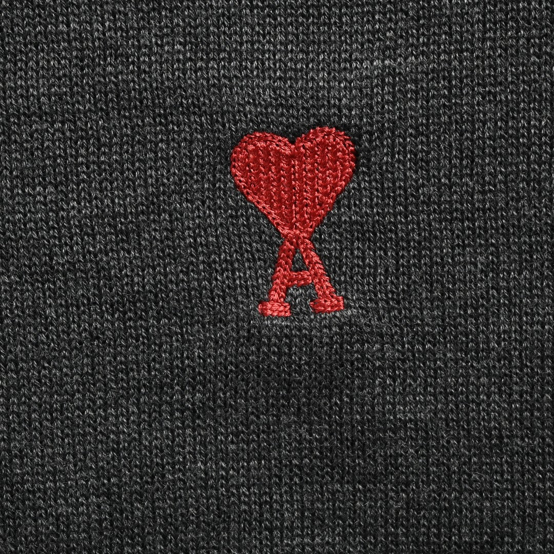 AMI Paris Small Heart Embroidered Crewneck Knit Sweater — Dark Grey