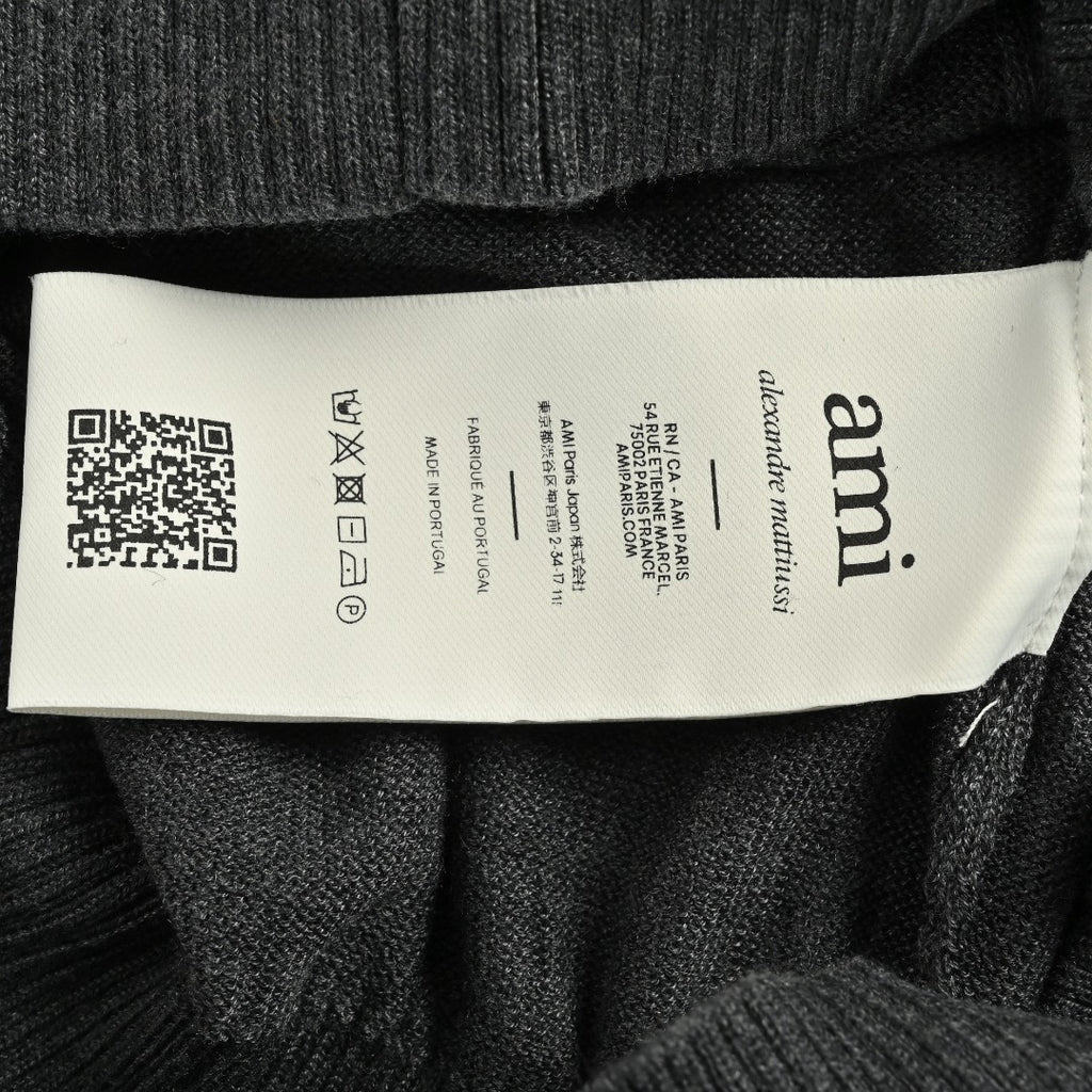 AMI Paris Small Heart Embroidered Crewneck Knit Sweater — Dark Grey