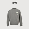 AMI Paris Three-Color Heart Jacquard Crewneck Sweater — Dark Grey