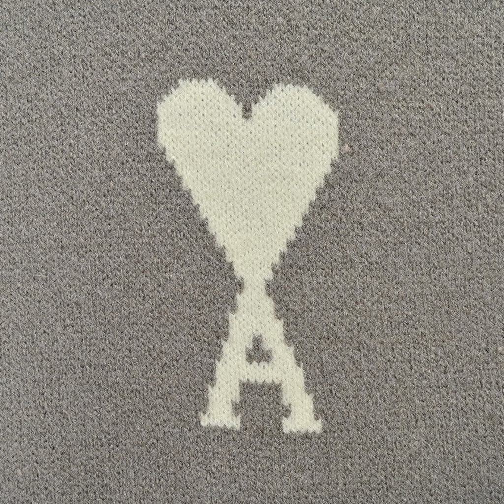 AMI Paris Three-Color Heart Jacquard Crewneck Sweater — Dark Grey