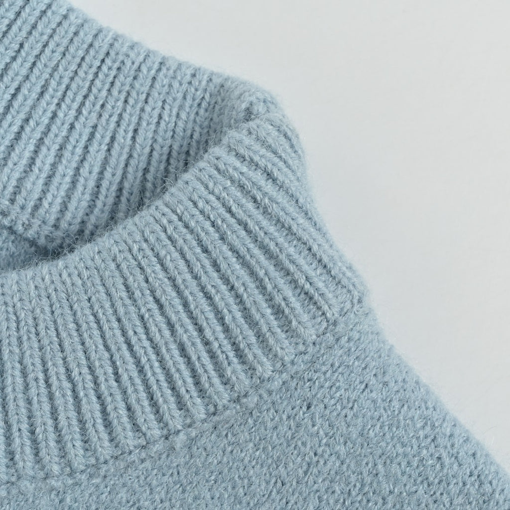 AMI Paris Three-Color Heart Jacquard Crewneck Sweater — Sky Blue
