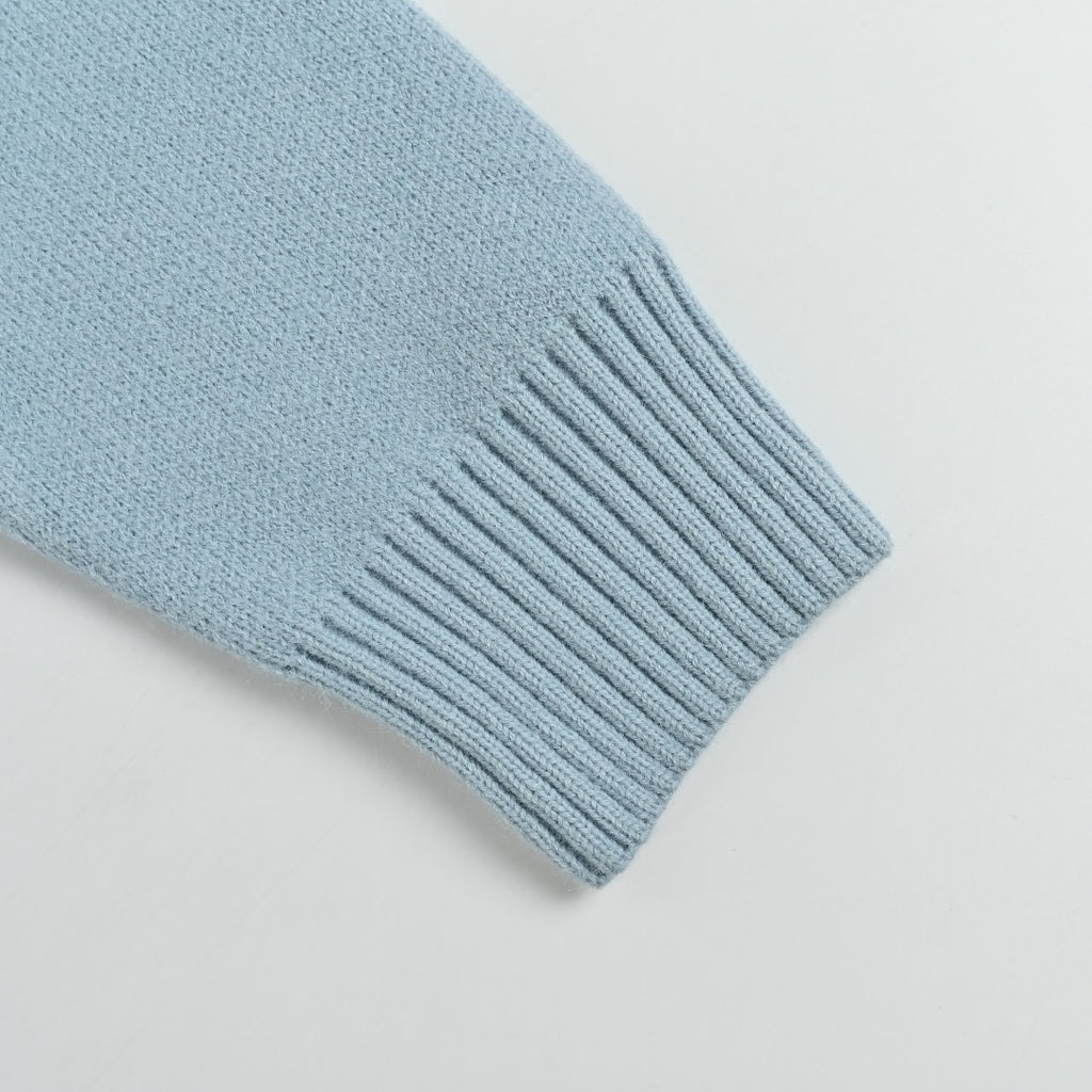 AMI Paris Three-Color Heart Jacquard Crewneck Sweater — Sky Blue