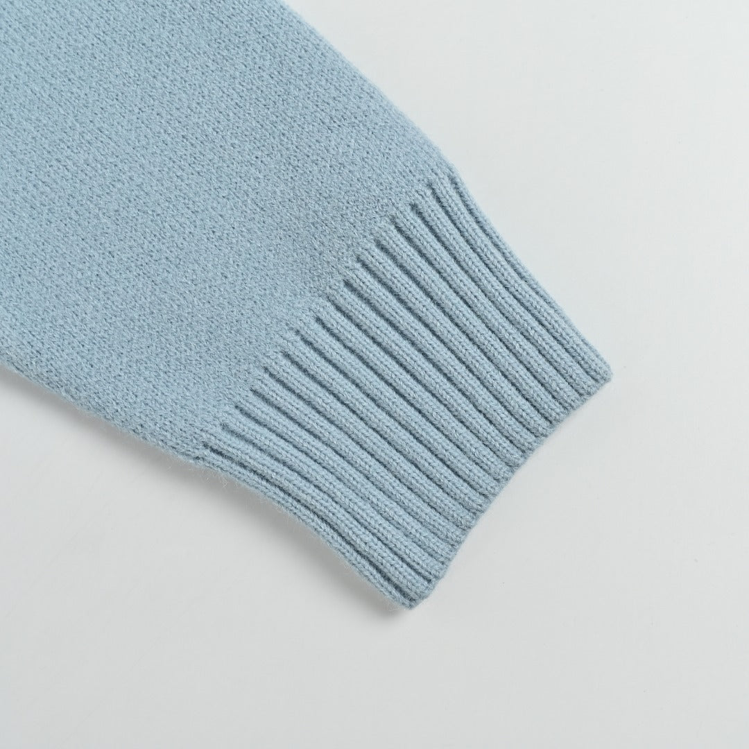AMI Paris Three-Color Heart Jacquard Crewneck Sweater — Sky Blue