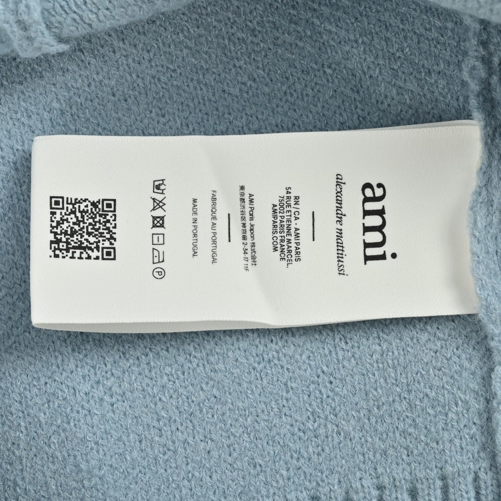 AMI Paris Three-Color Heart Jacquard Crewneck Sweater — Sky Blue