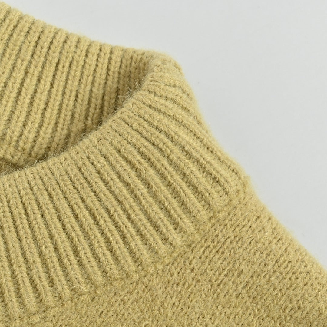 AMI Paris Three-Color Heart Jacquard Crewneck Sweater — Khaki