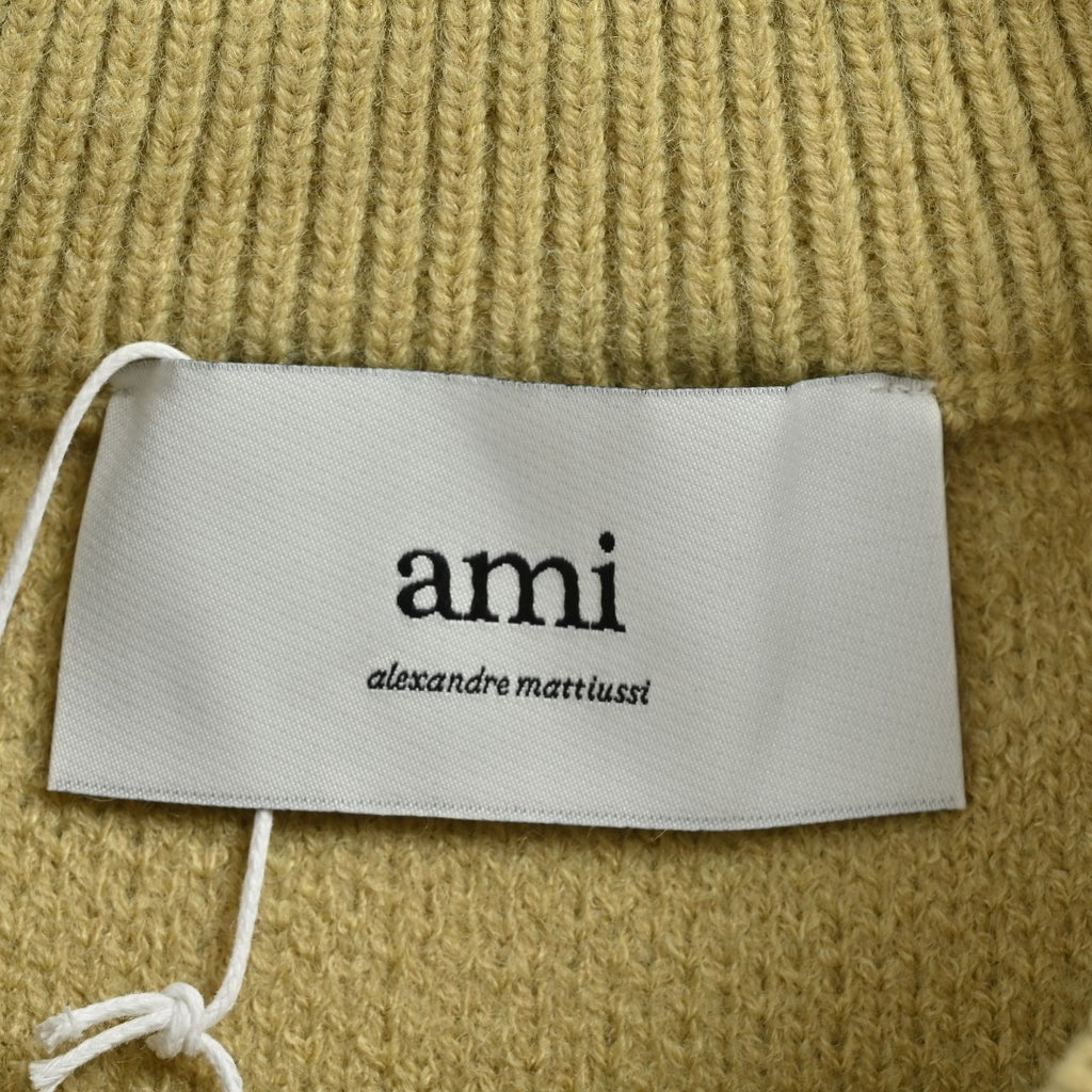 AMI Paris Three-Color Heart Jacquard Crewneck Sweater — Khaki