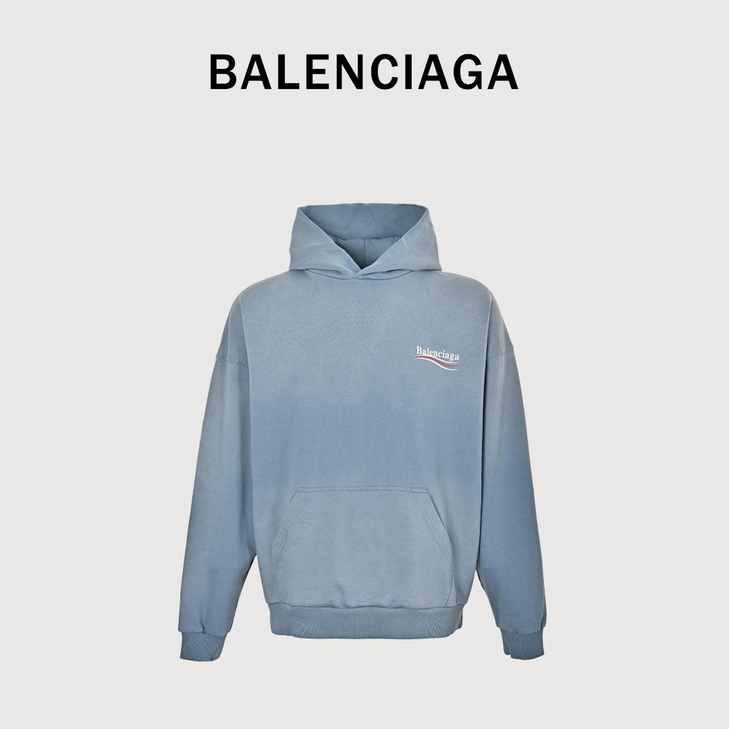 Balenciaga Washed Cola Letter Logo Hoodie — Slate Blue