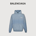 Balenciaga Washed Cola Letter Logo Hoodie — Slate Blue