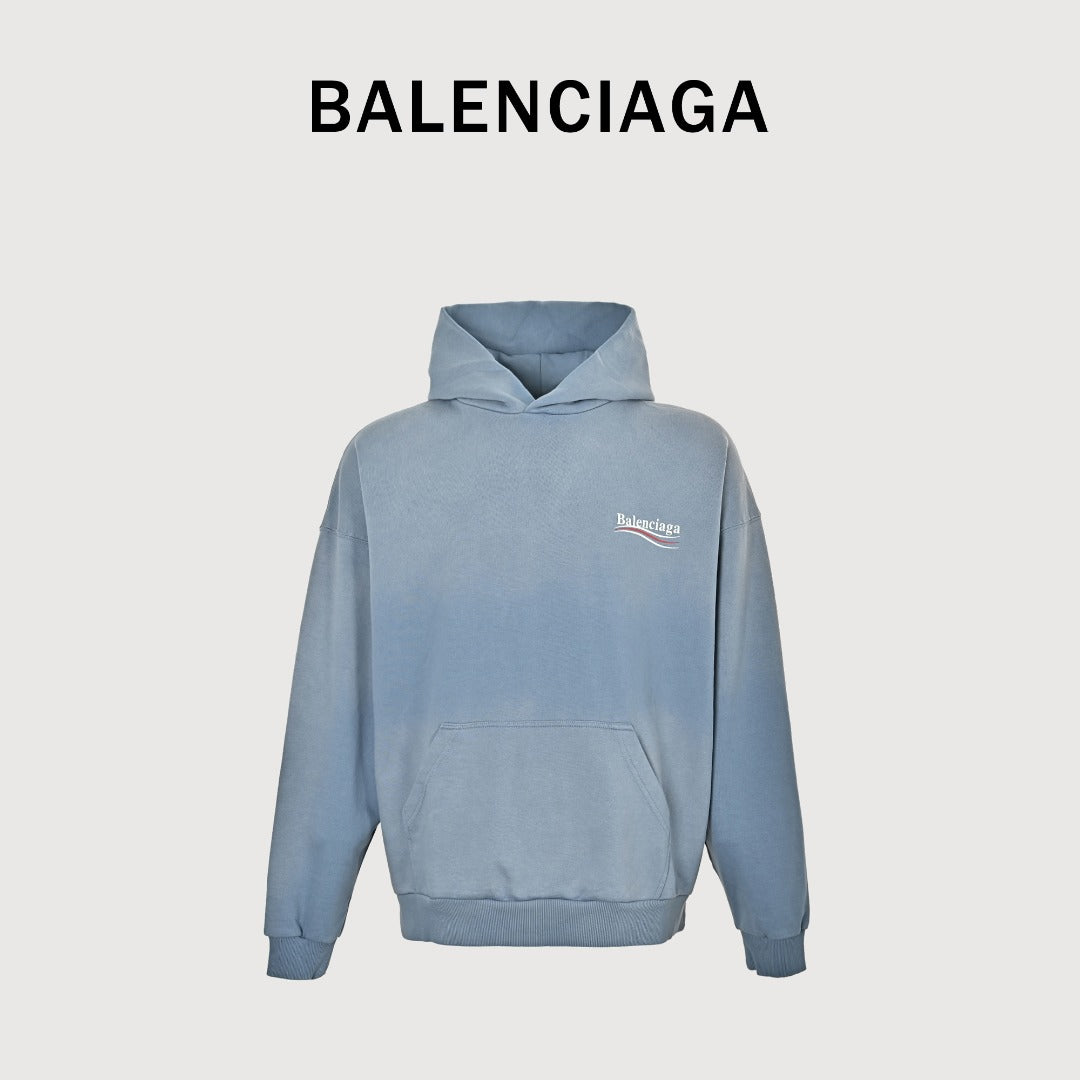 Balenciaga Washed Cola Letter Logo Hoodie — Slate Blue