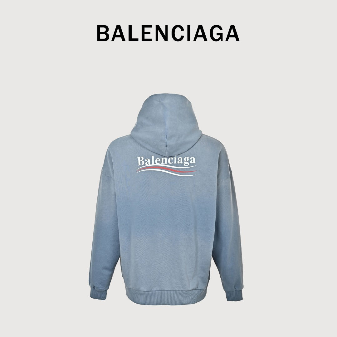 Balenciaga Washed Cola Letter Logo Hoodie — Slate Blue