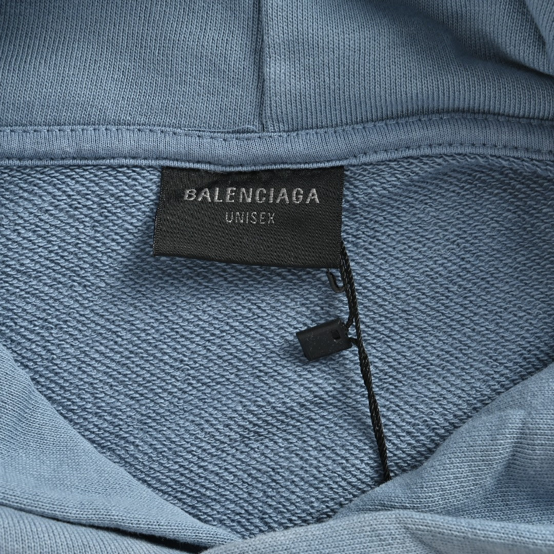 Balenciaga Washed Cola Letter Logo Hoodie — Slate Blue