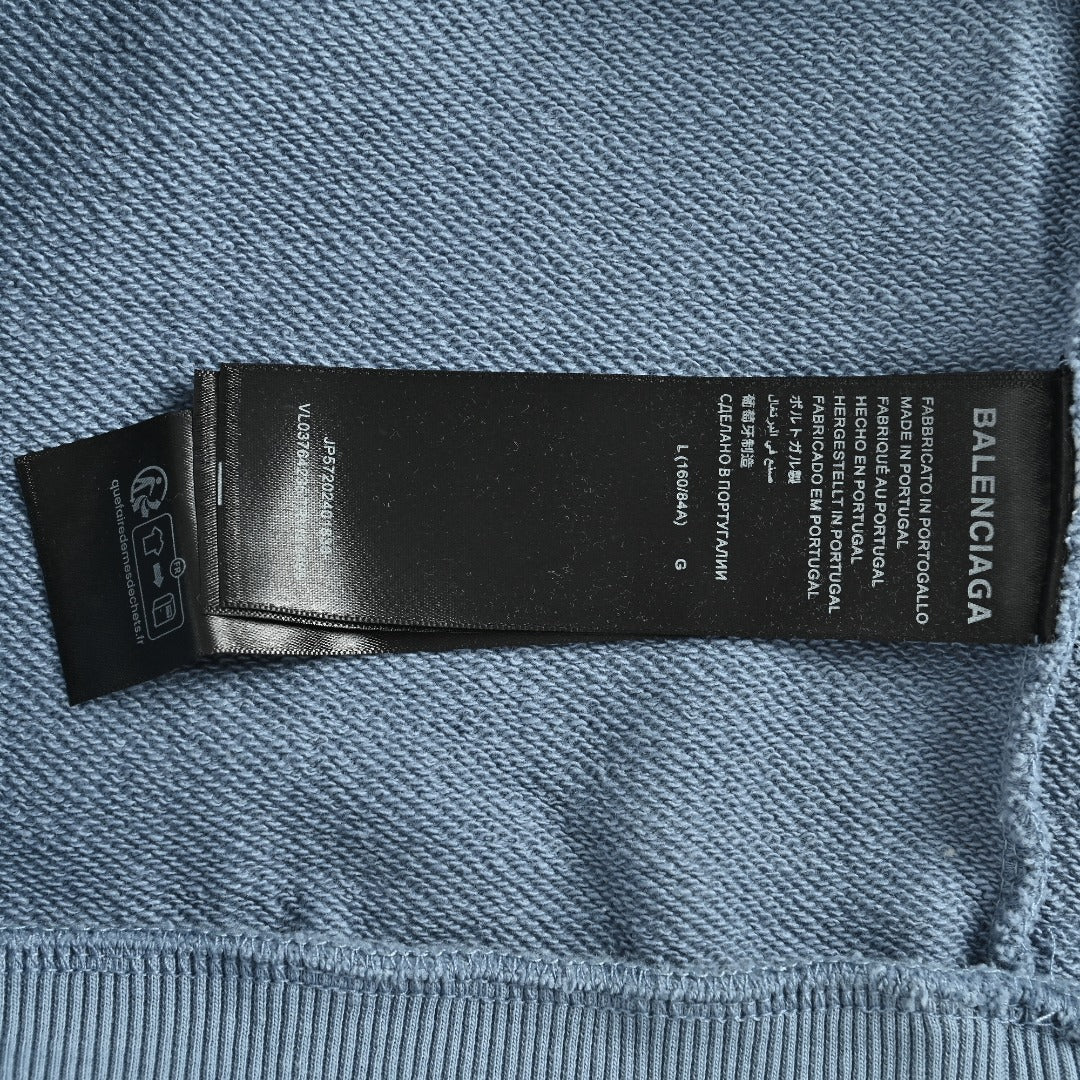 Balenciaga Washed Cola Letter Logo Hoodie — Slate Blue