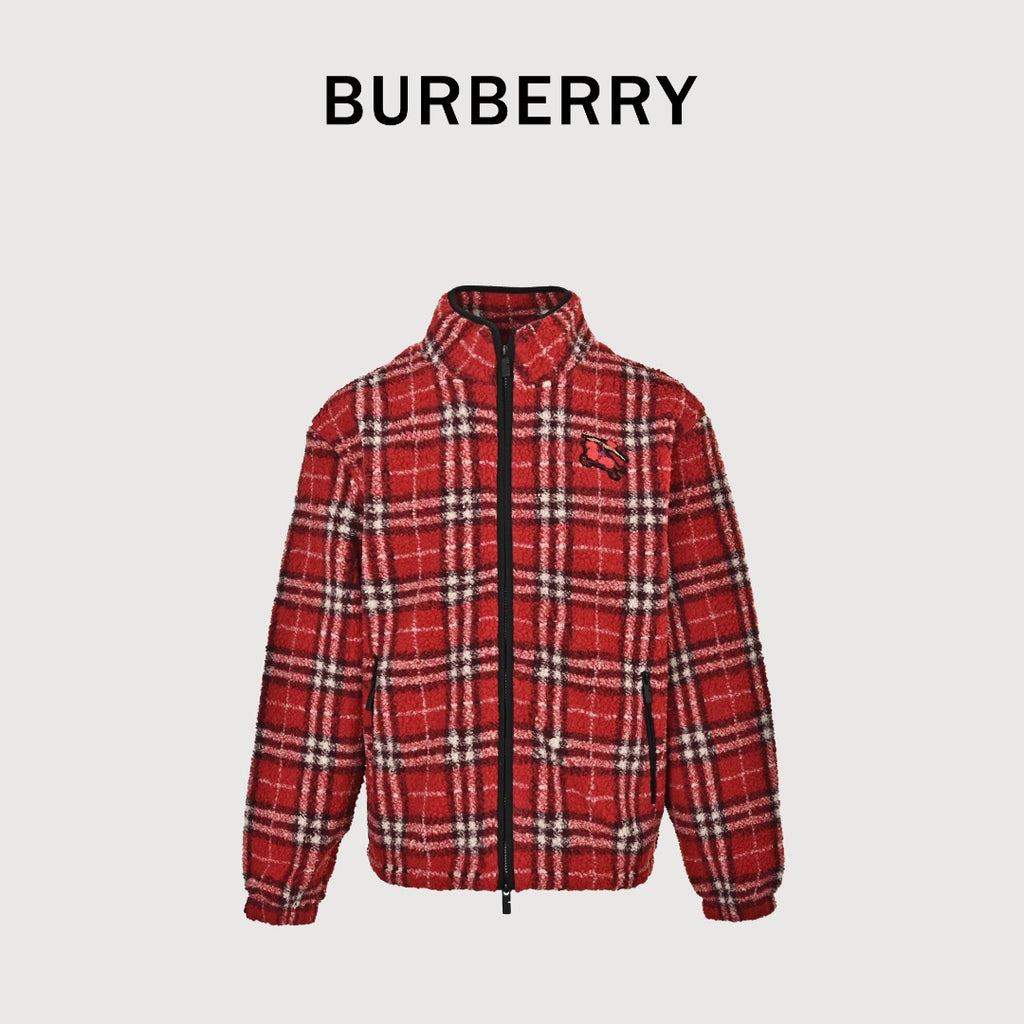 Burberry BBR Red Tartan Wool-Blend Reversible Hooded Jacket
