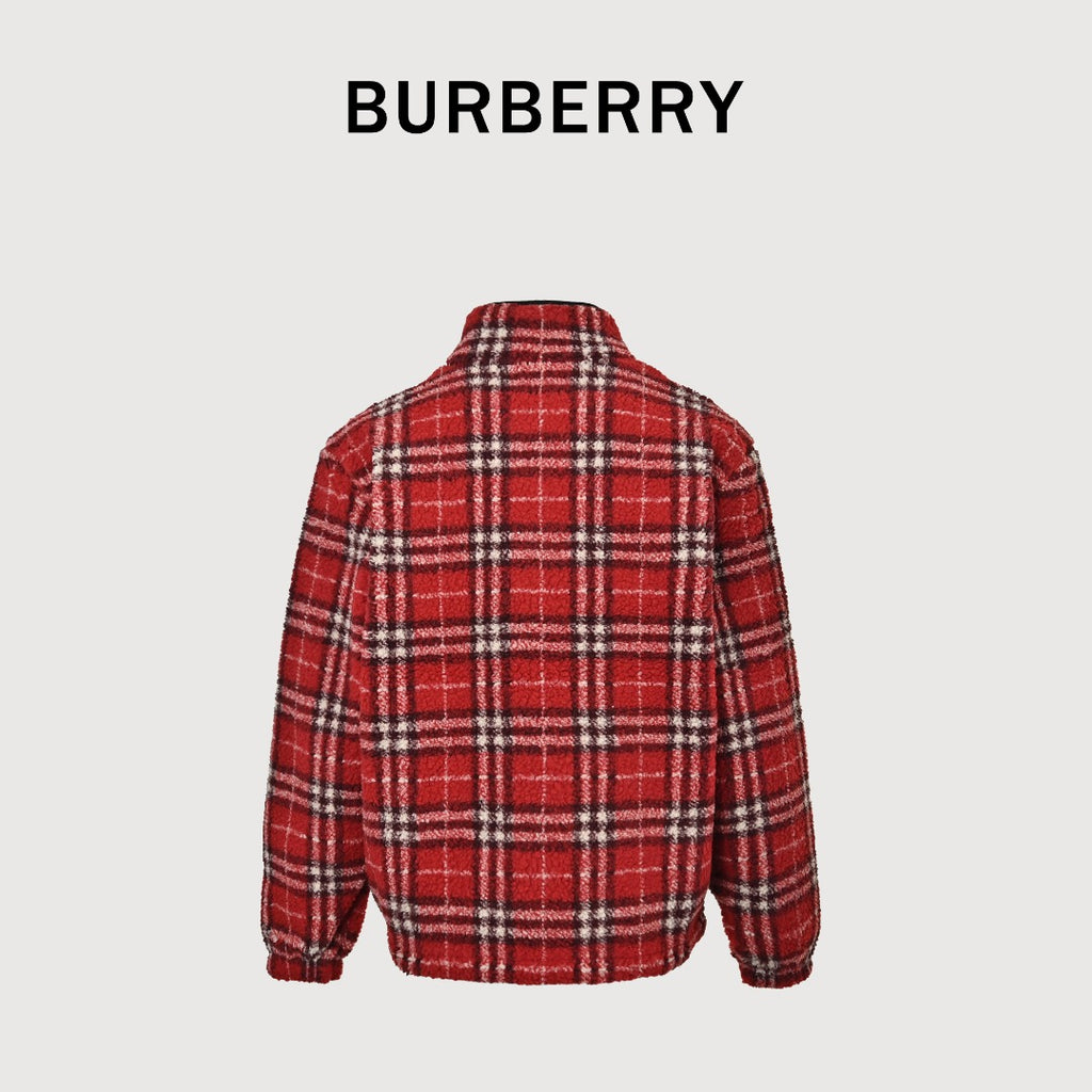 Burberry BBR Red Tartan Wool-Blend Reversible Hooded Jacket