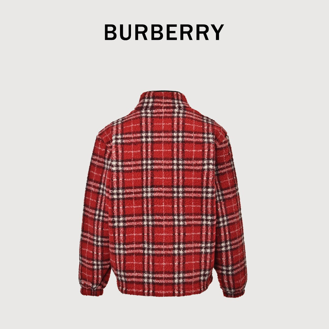 Burberry BBR Red Tartan Wool-Blend Reversible Hooded Jacket