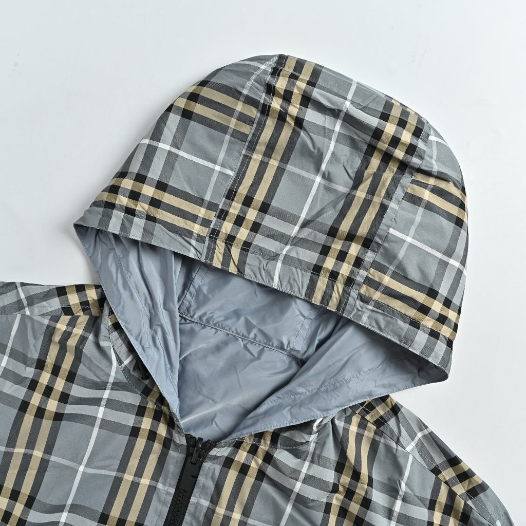 Burberry BBR Grey-Green Tartan Reversible Hooded Jacket