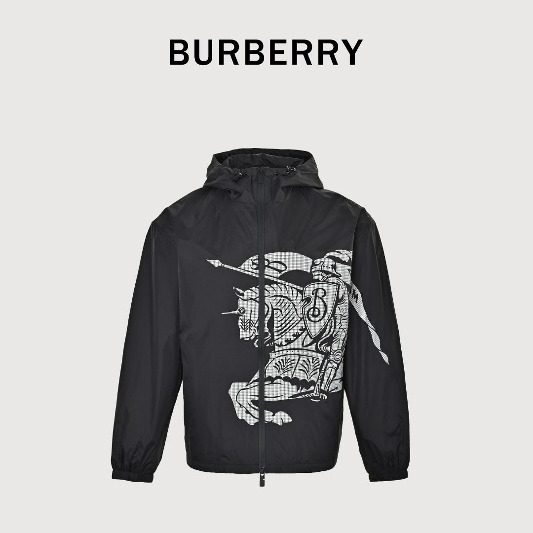 Burberry BBR Equestrian Knight Badge Nylon Hooded Jacket — Black