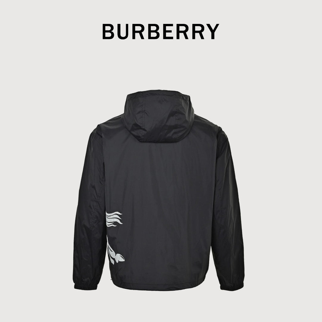 Burberry BBR Equestrian Knight Badge Nylon Hooded Jacket — Black