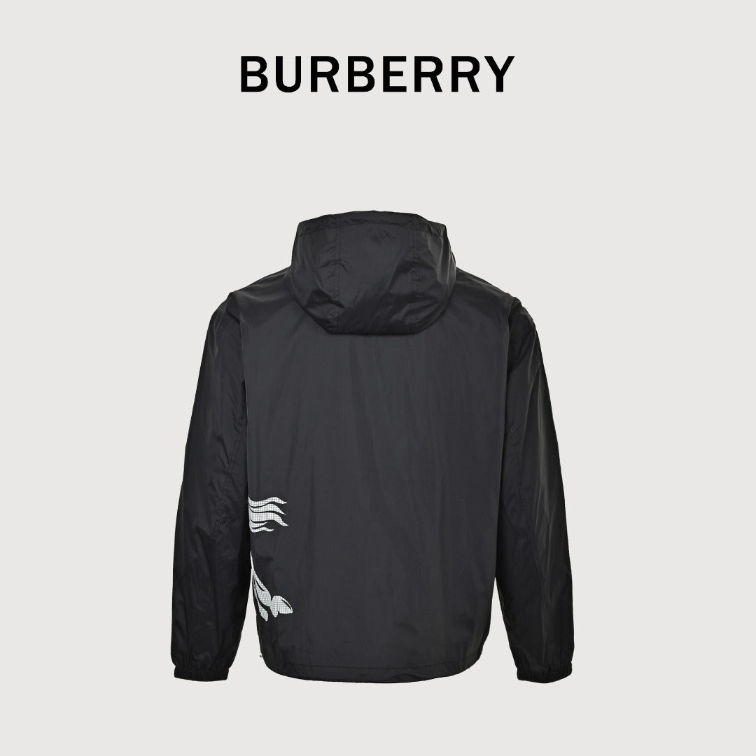 Burberry BBR Equestrian Knight Badge Nylon Hooded Jacket — Black