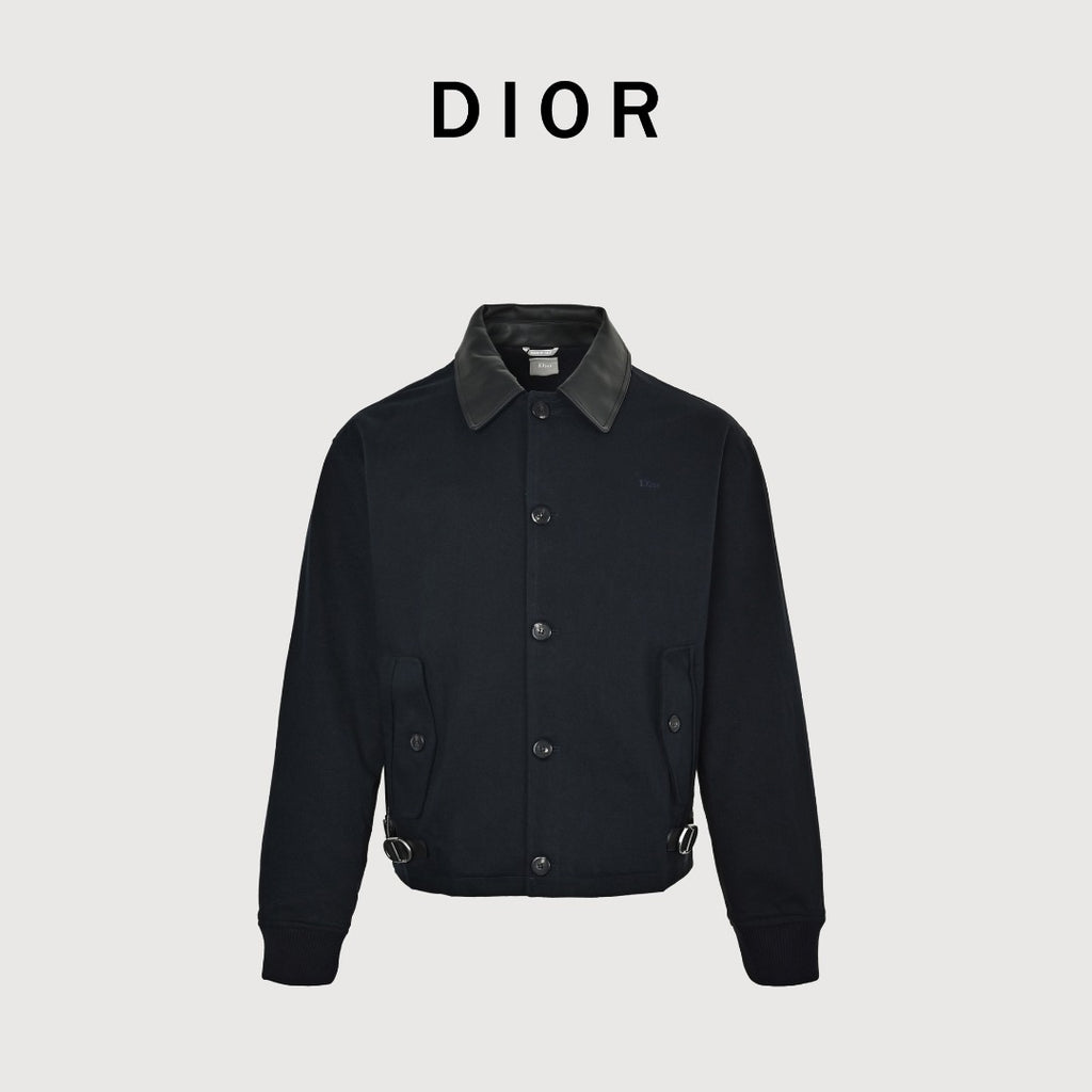 Dior CD Snap-Button Leather Collar Jacket — Black