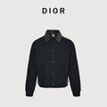 Dior CD Snap-Button Leather Collar Jacket — Black